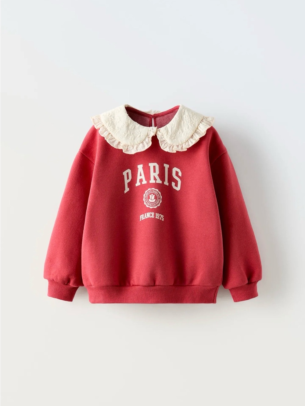 Zara Kids Paris Graphic Sweatshirt with Peterpan Lace Collar - Red
